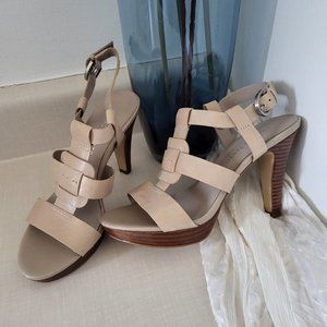 Taupe Leather Gladiator Platform Sandals sz 7